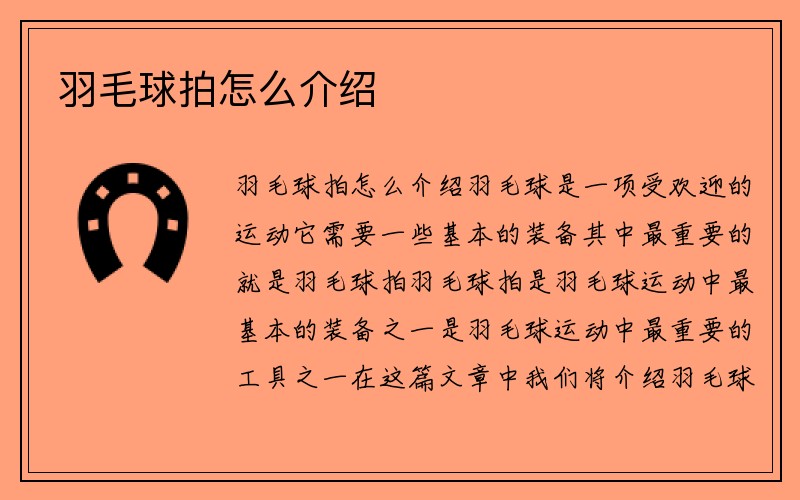 羽毛球拍怎么介绍